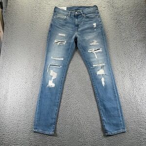 H&M & Denim Jeans Mens 31x32 Blue Cotton Denim Skinny Distressed Faded Stretch